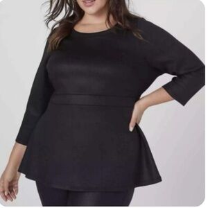 NWT Lane Bryant Faux Leather Black Peplum Top, Size 22/24
